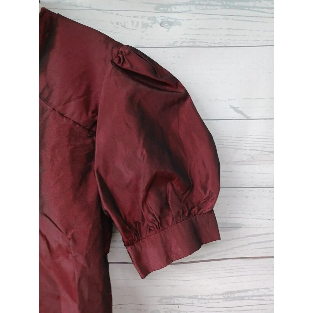 Vtg Girl Red Burgundy Taffeta Dress Gown Iridiscent Sz 8 Handmade